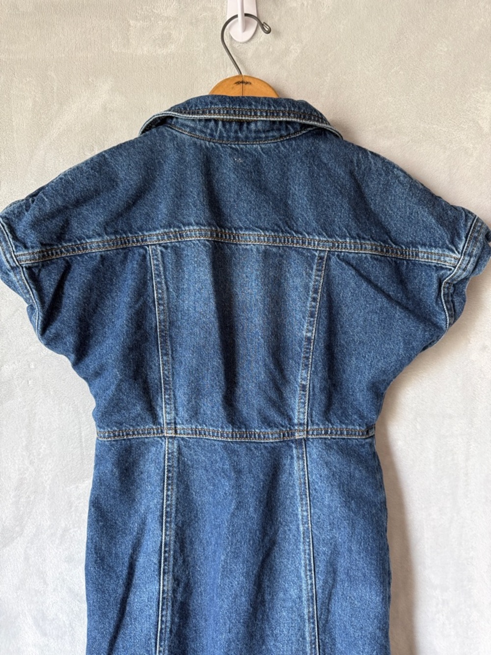 Free People The City Denim Mini Dress Women’s XS Blue Button Front Short Sleeve - Picture 14 of 16